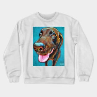 Chocolate Labrador on Blue by Robert Phelps Crewneck Sweatshirt